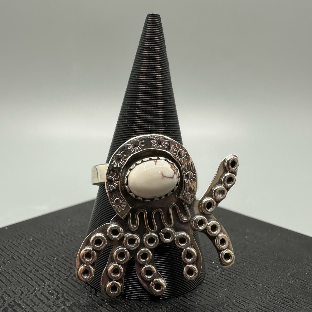 🐙 Wild Horse Jasper Octopus Sterling Silver 925 Adjustable Ring Handmade